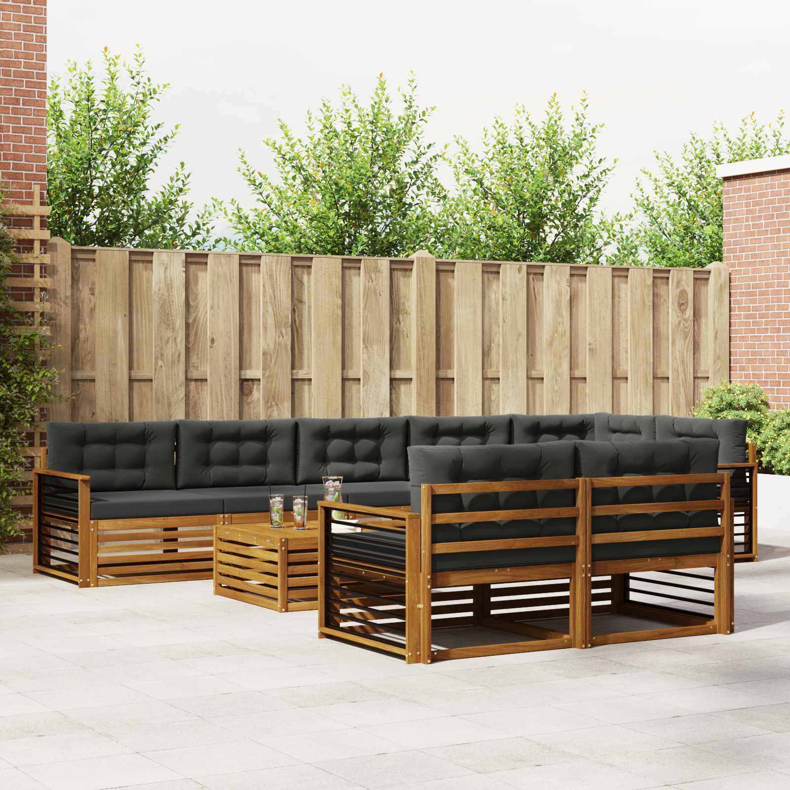 Outdoor Sofa Set with Cushion 9 pcs Natural and Anthracite