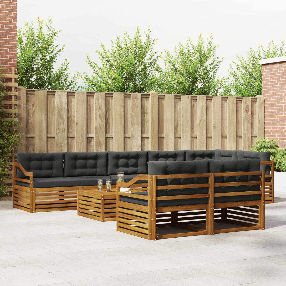 Outdoor Sofa Set with Cushion 9 pcs Natural and Anthracite