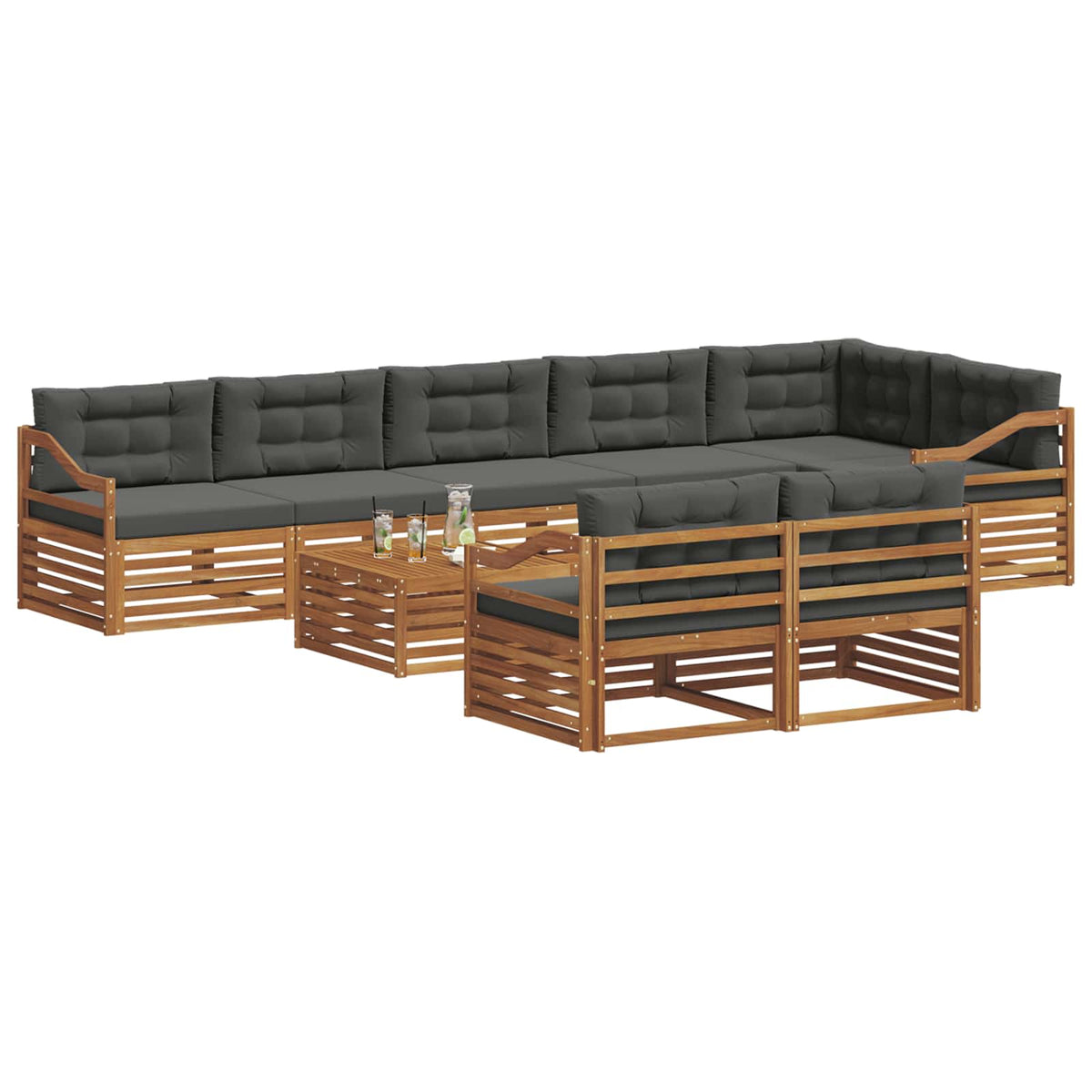 Outdoor Sofa Set with Cushion 9 pcs Natural and Anthracite