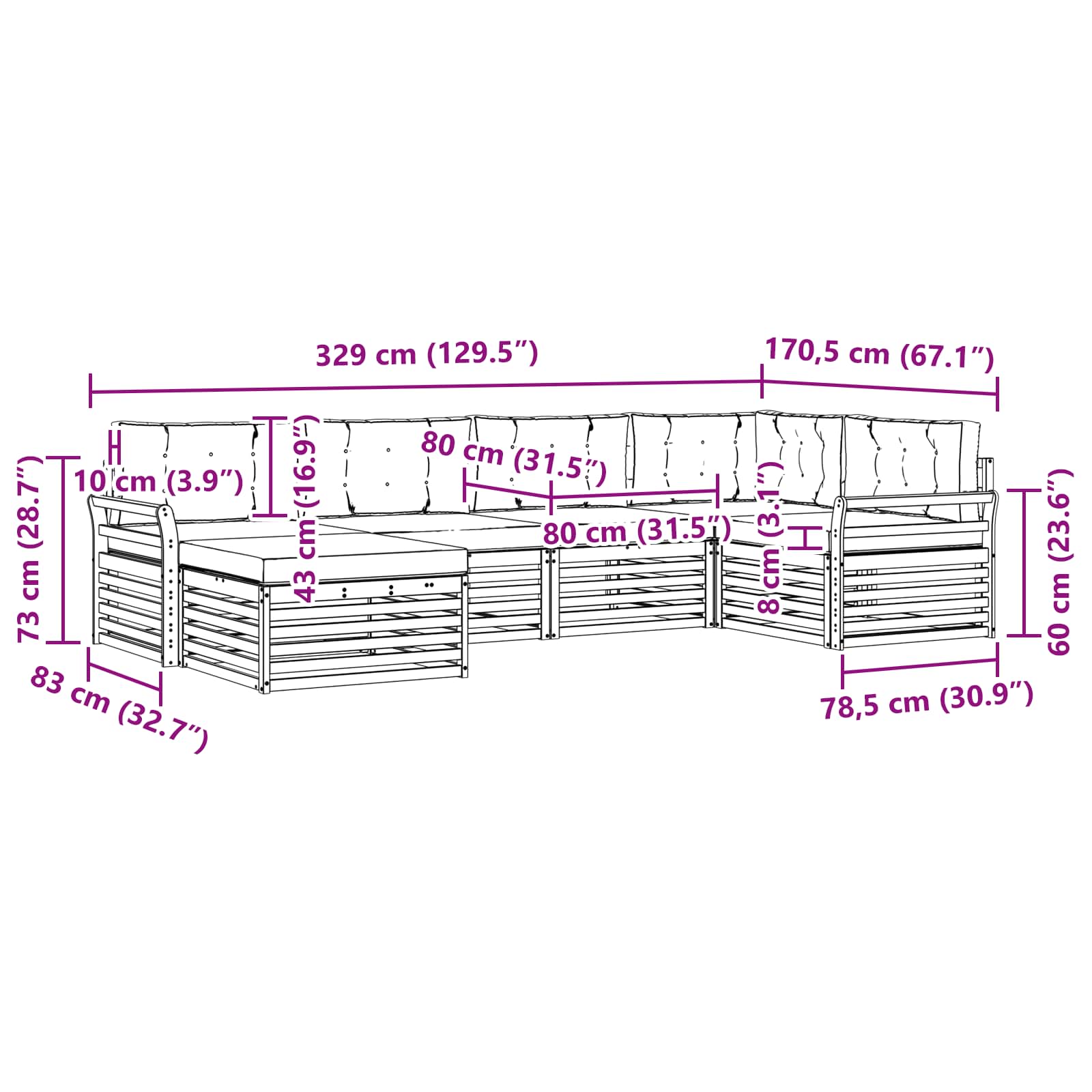 Outdoor Sofa Set with Cushion 6 pcs Natural and Anthracite