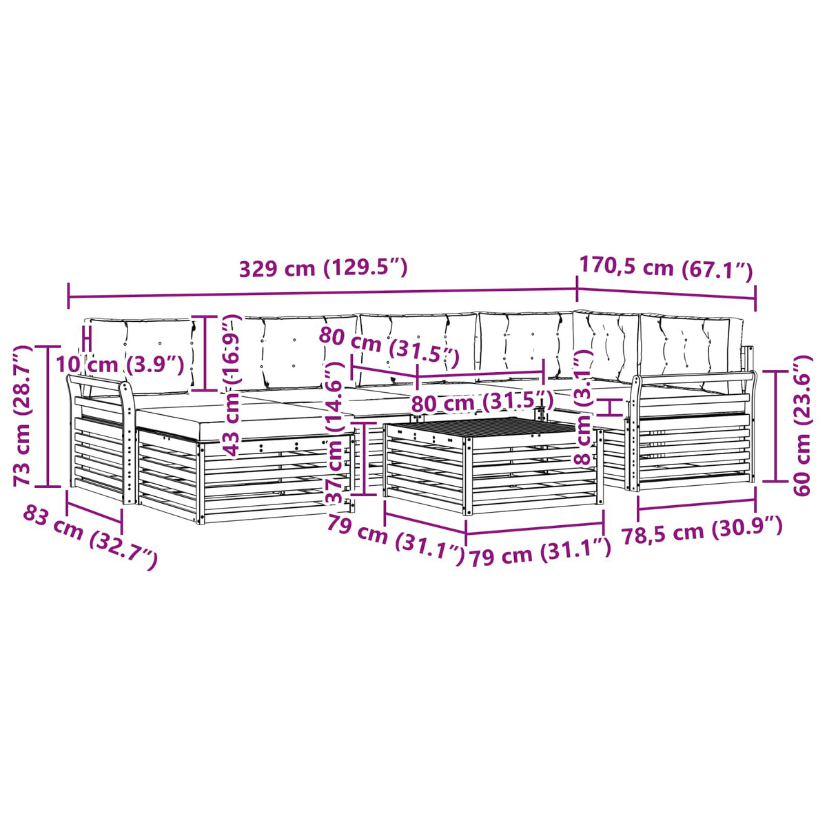 Outdoor Sofa Set with Cushion 7 pcs Natural and Anthracite