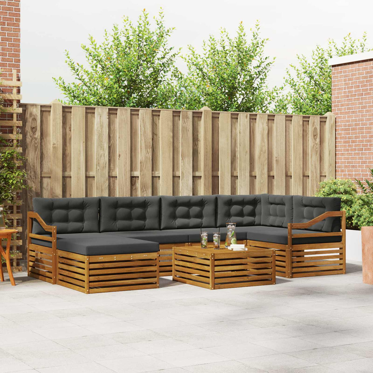 Outdoor Sofa Set with Cushion 7 pcs Natural and Anthracite