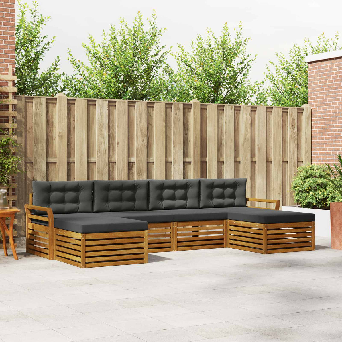 Sofa Sets 6 pcs Natural and Anthracite Solid Acacia Wood