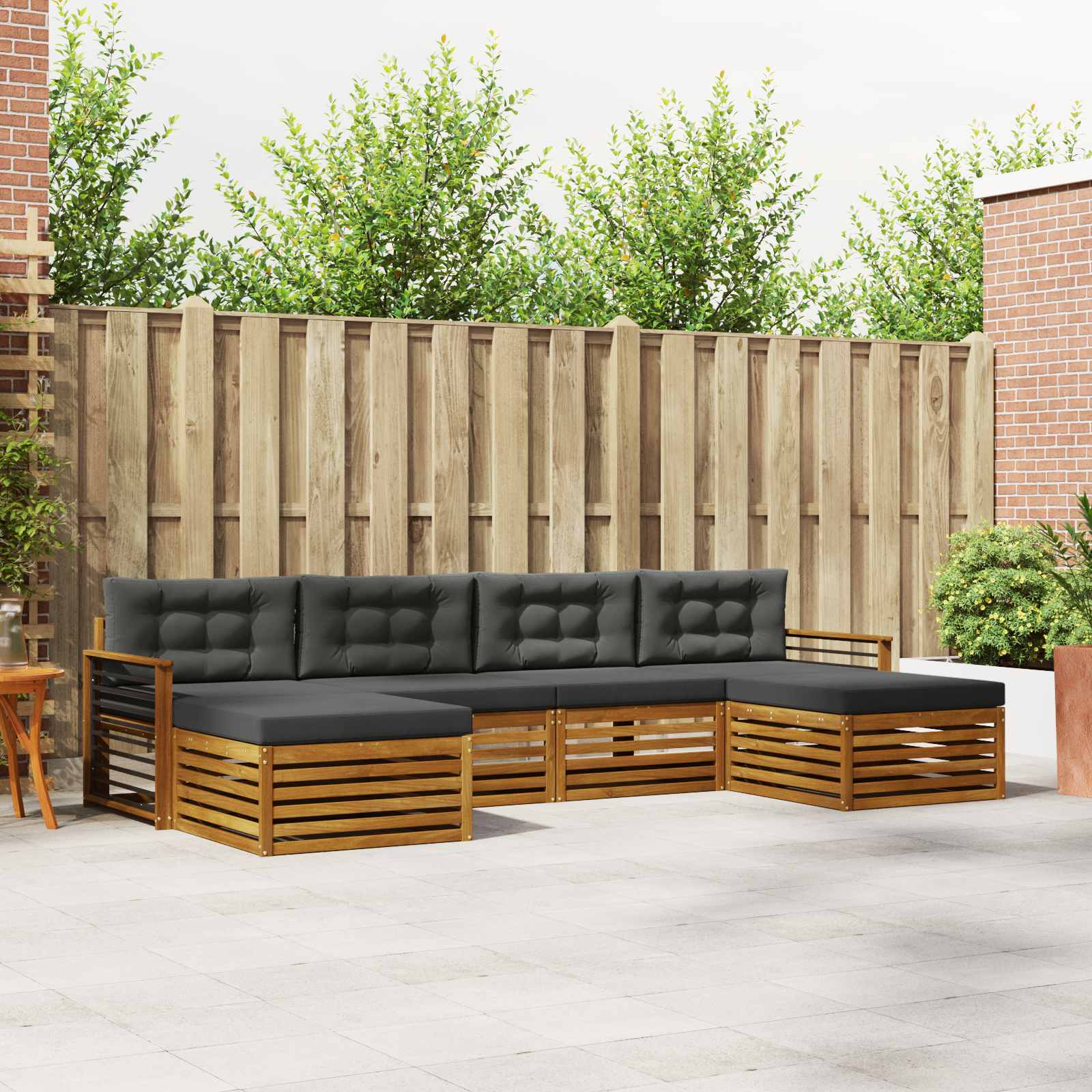 Sofa Sets 6 pcs Natural and Anthracite Solid Acacia Wood