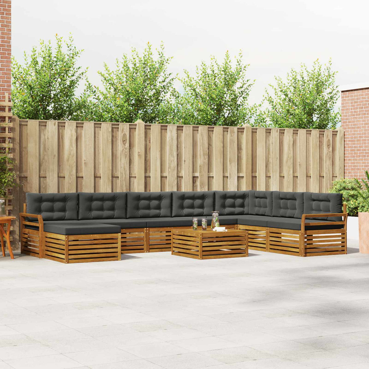 Outdoor Sofa Set 9 pcs Natural and Anthracite Solid Acacia Wood