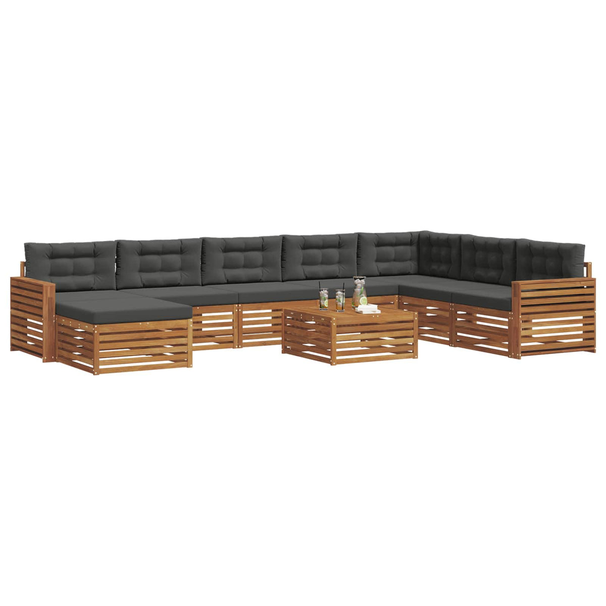 Outdoor Sofa Set 9 pcs Natural and Anthracite Solid Acacia Wood