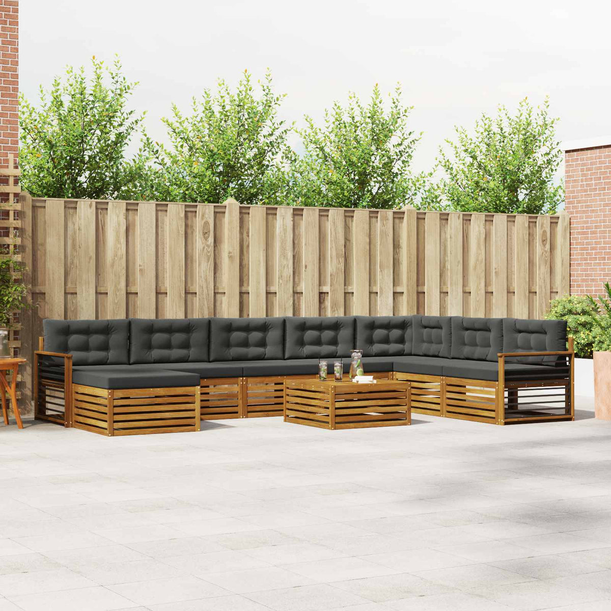 Outdoor Sofa Set 9 pcs Natural and Anthracite Solid Acacia Wood