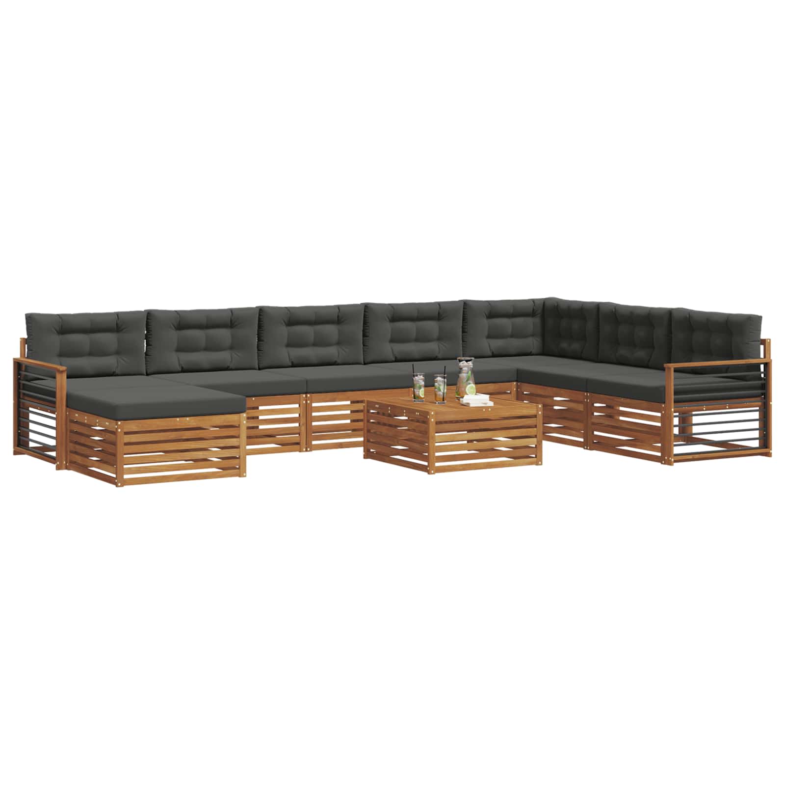 Outdoor Sofa Set 9 pcs Natural and Anthracite Solid Acacia Wood