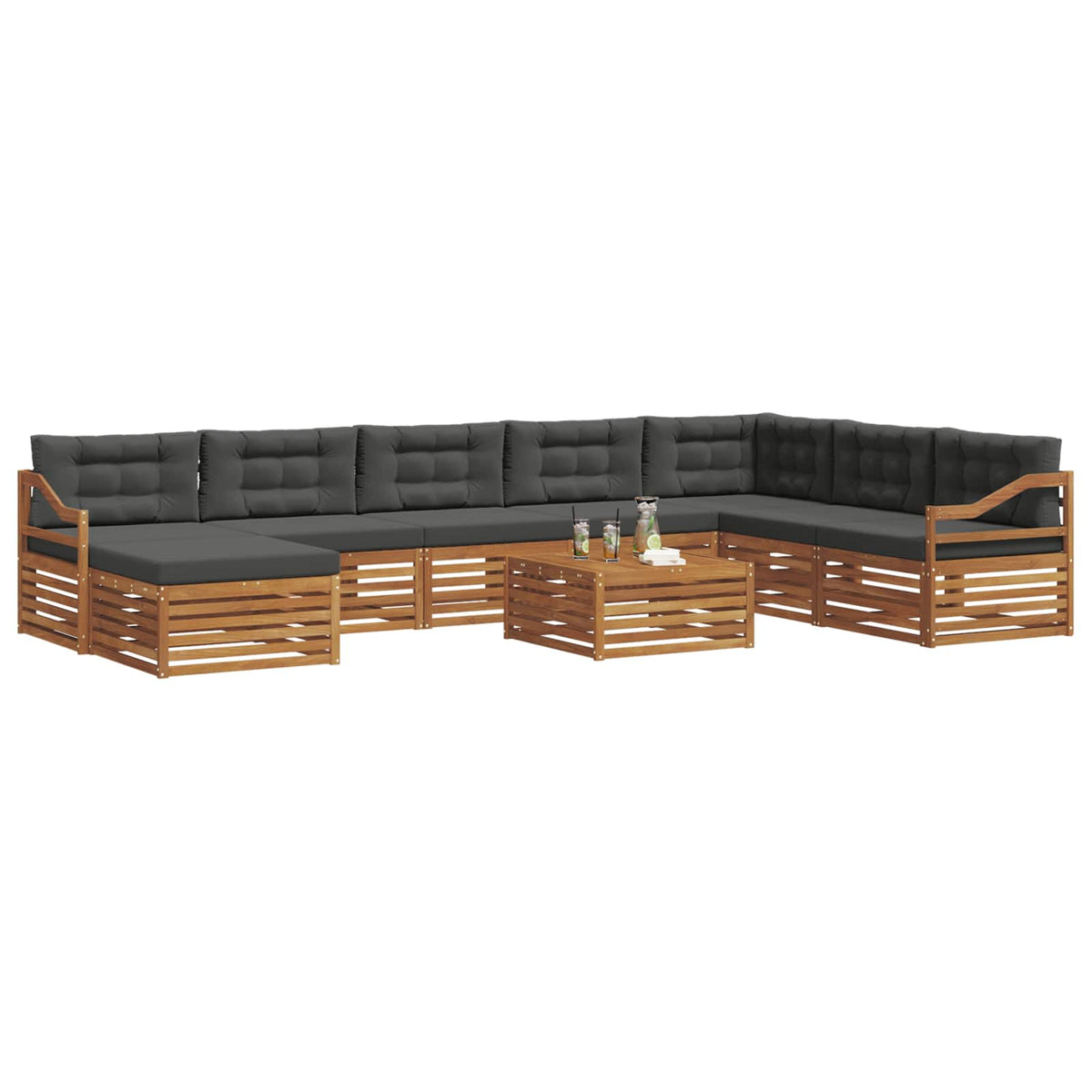 Outdoor Sofa Set 9 pcs Natural and Anthracite Solid Acacia Wood