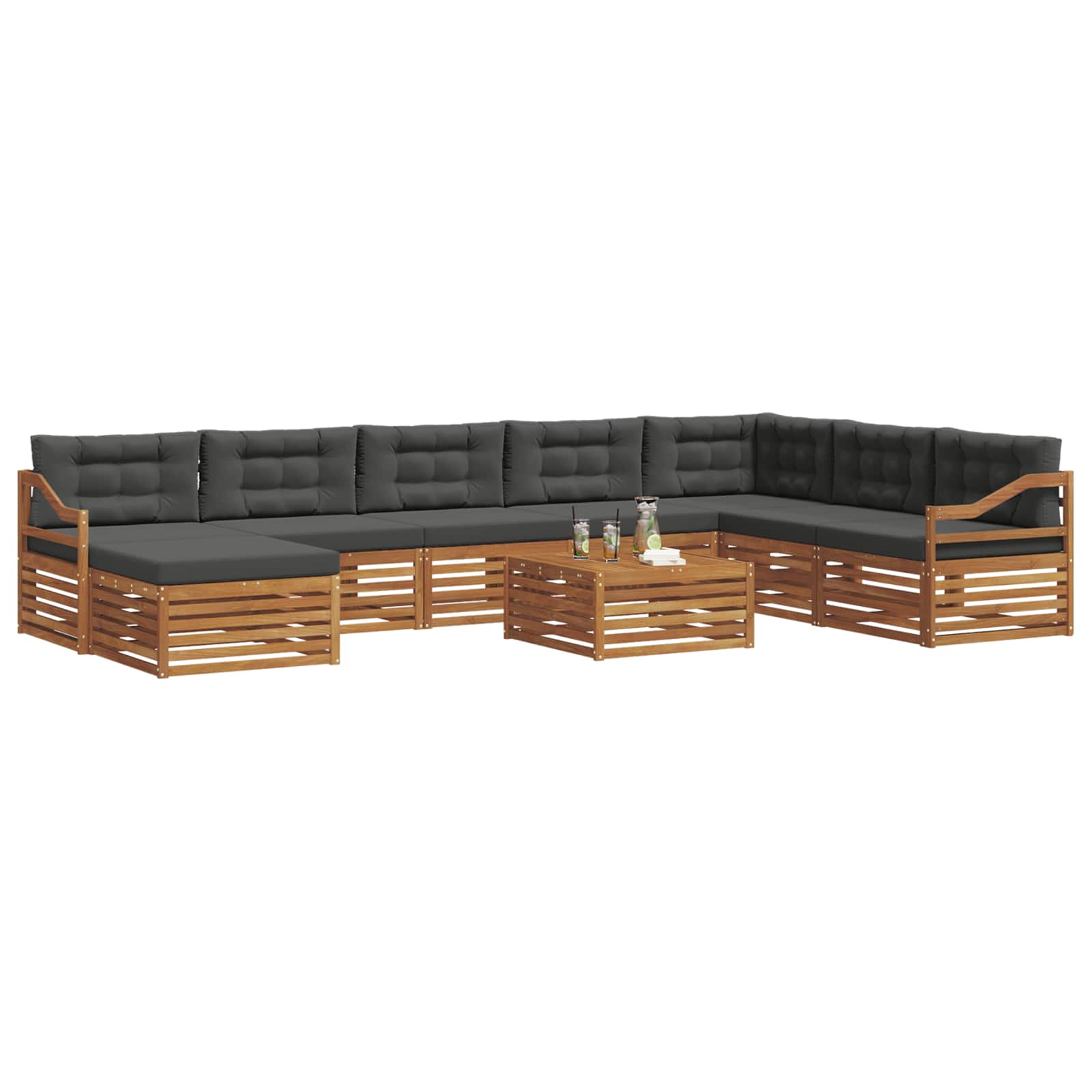 Outdoor Sofa Set 9 pcs Natural and Anthracite Solid Acacia Wood