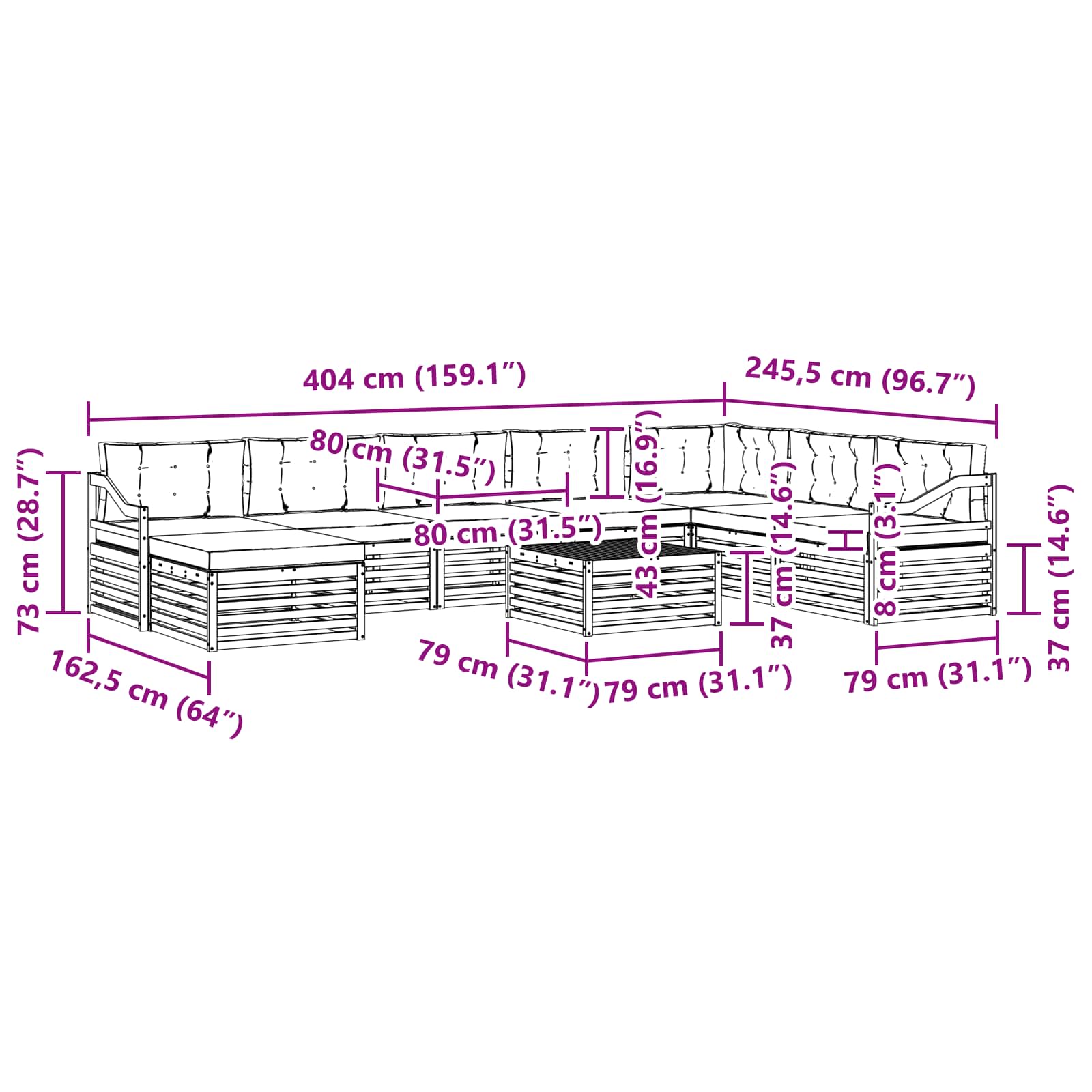 Outdoor Sofa Set 9 pcs Natural and Anthracite Solid Acacia Wood