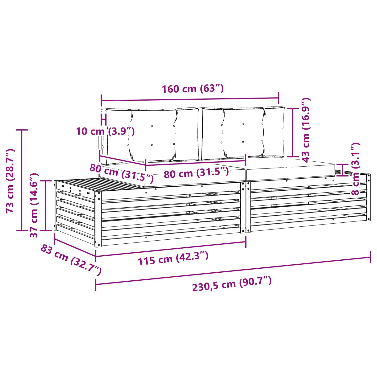 Outdoor Sofa Set Natural and Anthracite 203.5 x 83 x 73 cm