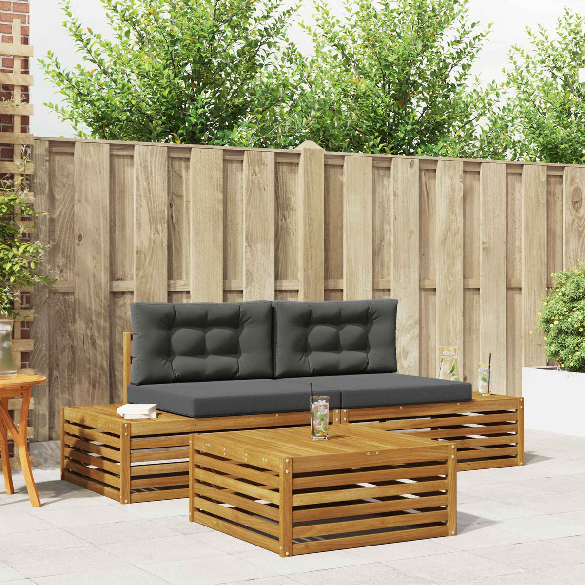 Outdoor Sofa Set with Cushion 3 Piece Natural and Anthracite