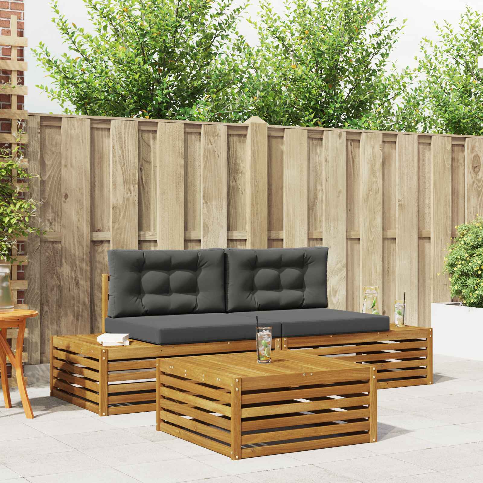 Outdoor Sofa Set with Cushion 3 Piece Natural and Anthracite