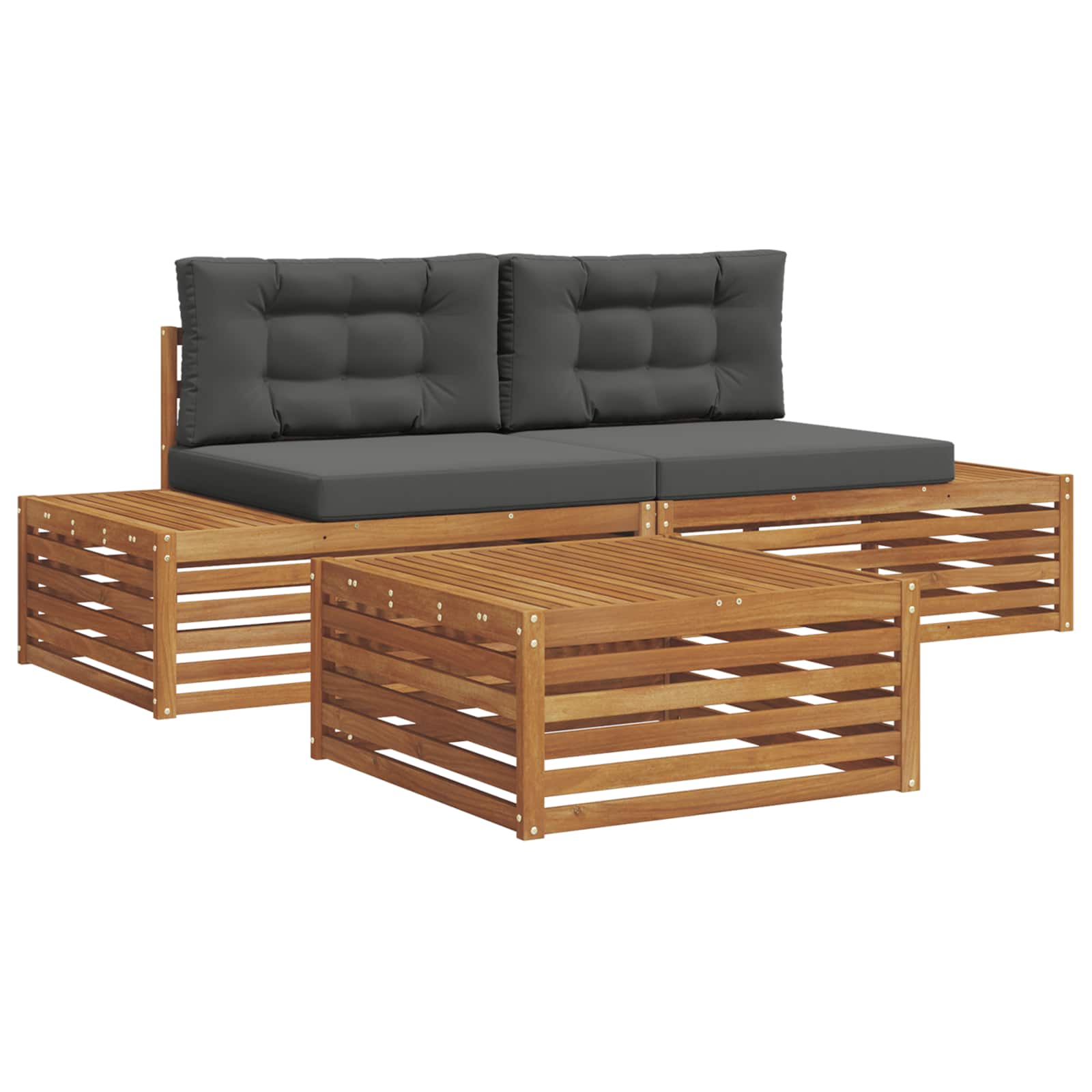 Outdoor Sofa Set with Cushion 3 Piece Natural and Anthracite