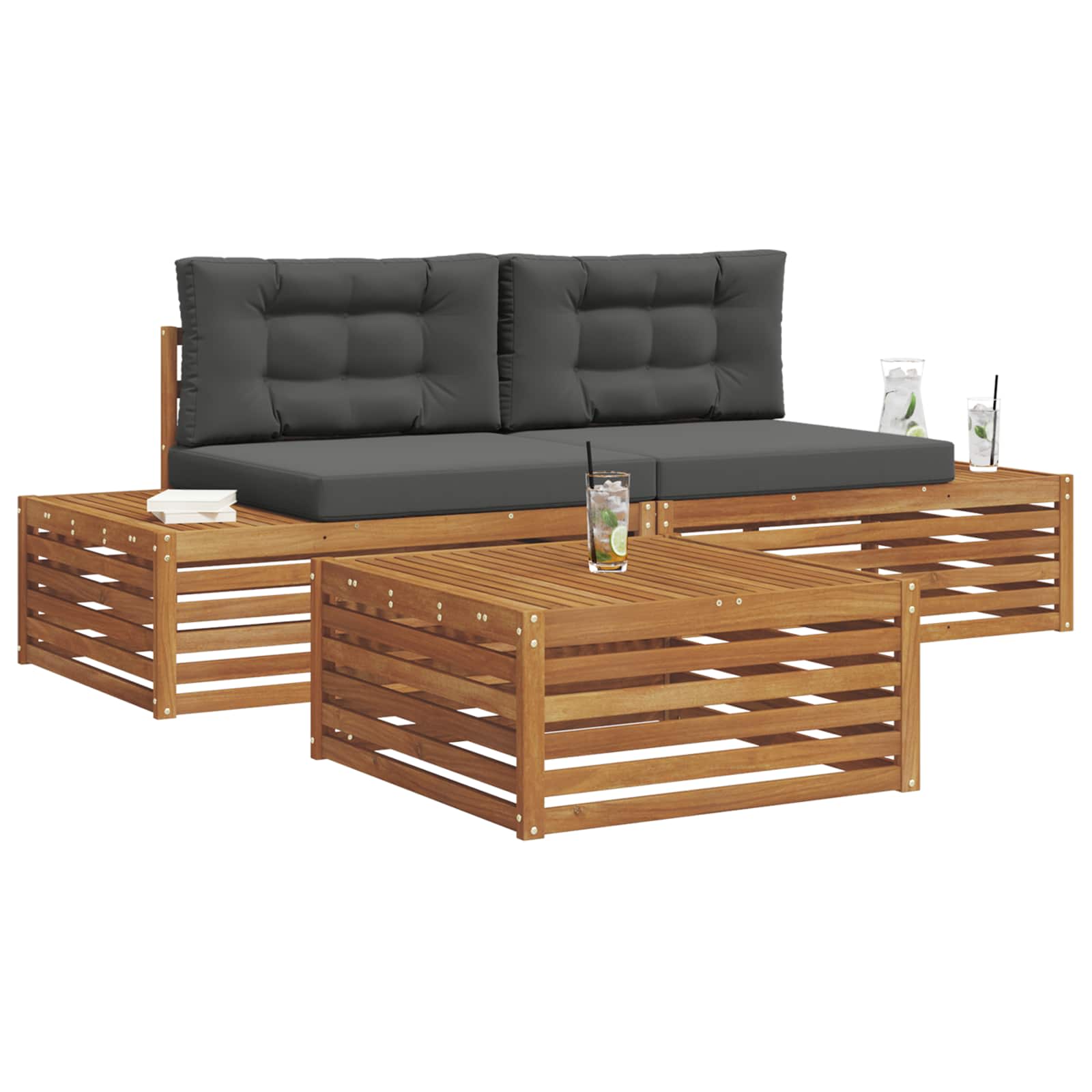 Outdoor Sofa Set with Cushion 3 Piece Natural and Anthracite