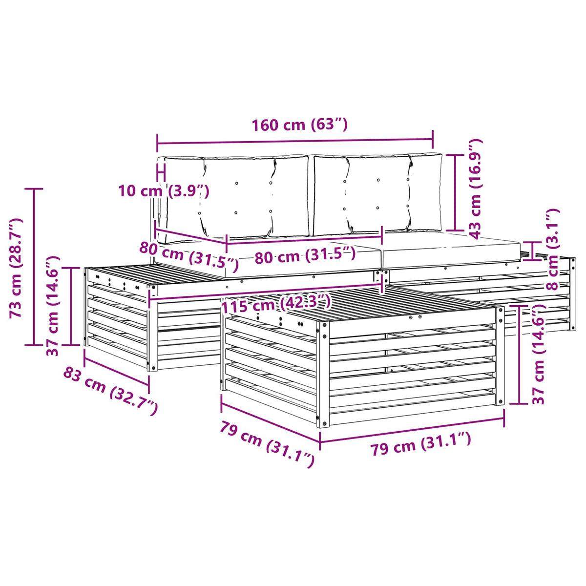 Outdoor Sofa Set with Cushion 3 Piece Natural and Anthracite