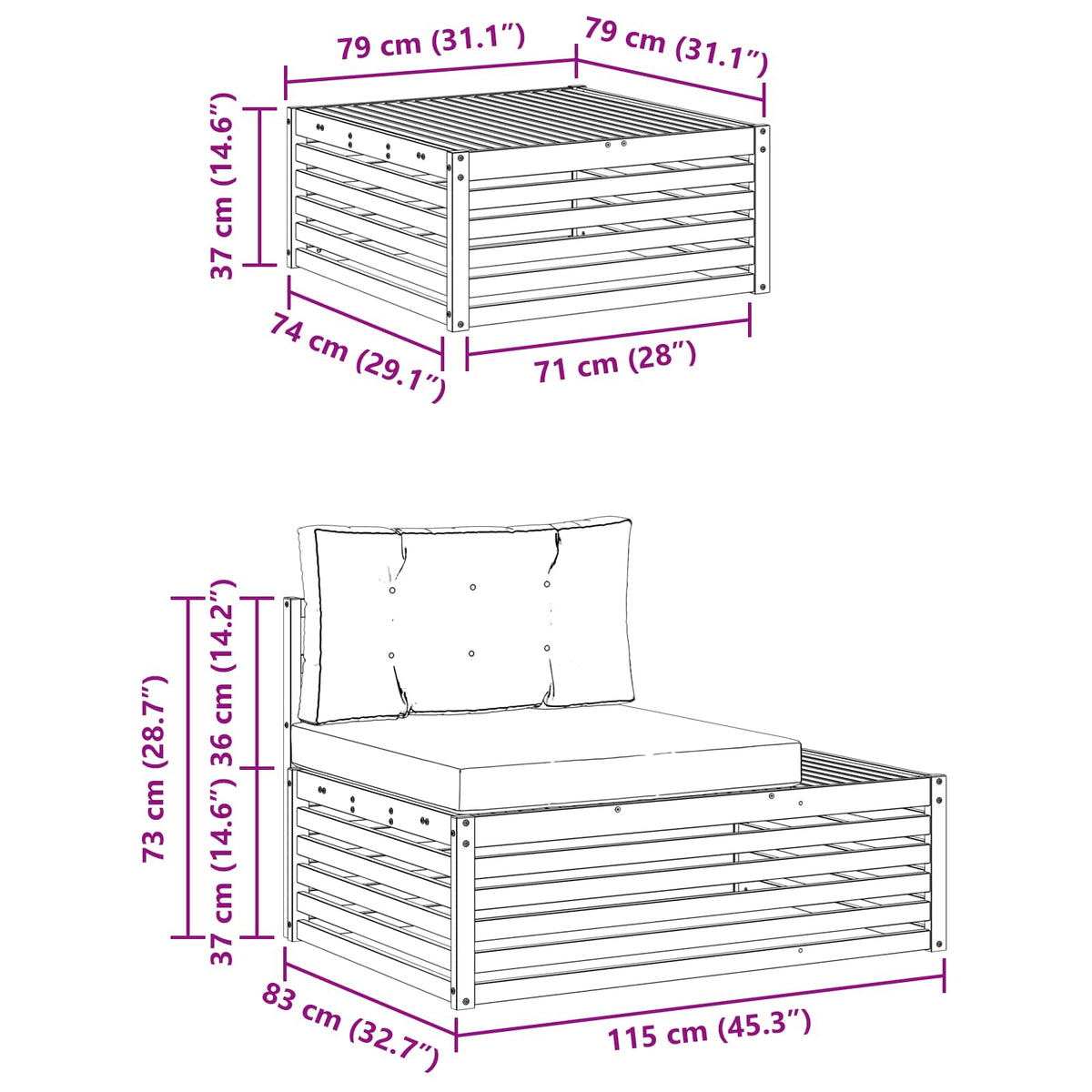 Outdoor Sofa Set with Cushion 3 Piece Natural and Anthracite
