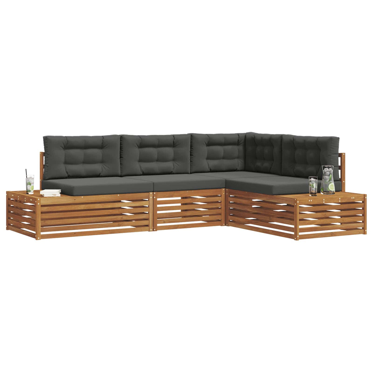 Outdoor Sofa Set with Cushion 4 Piece Natural and Anthracite