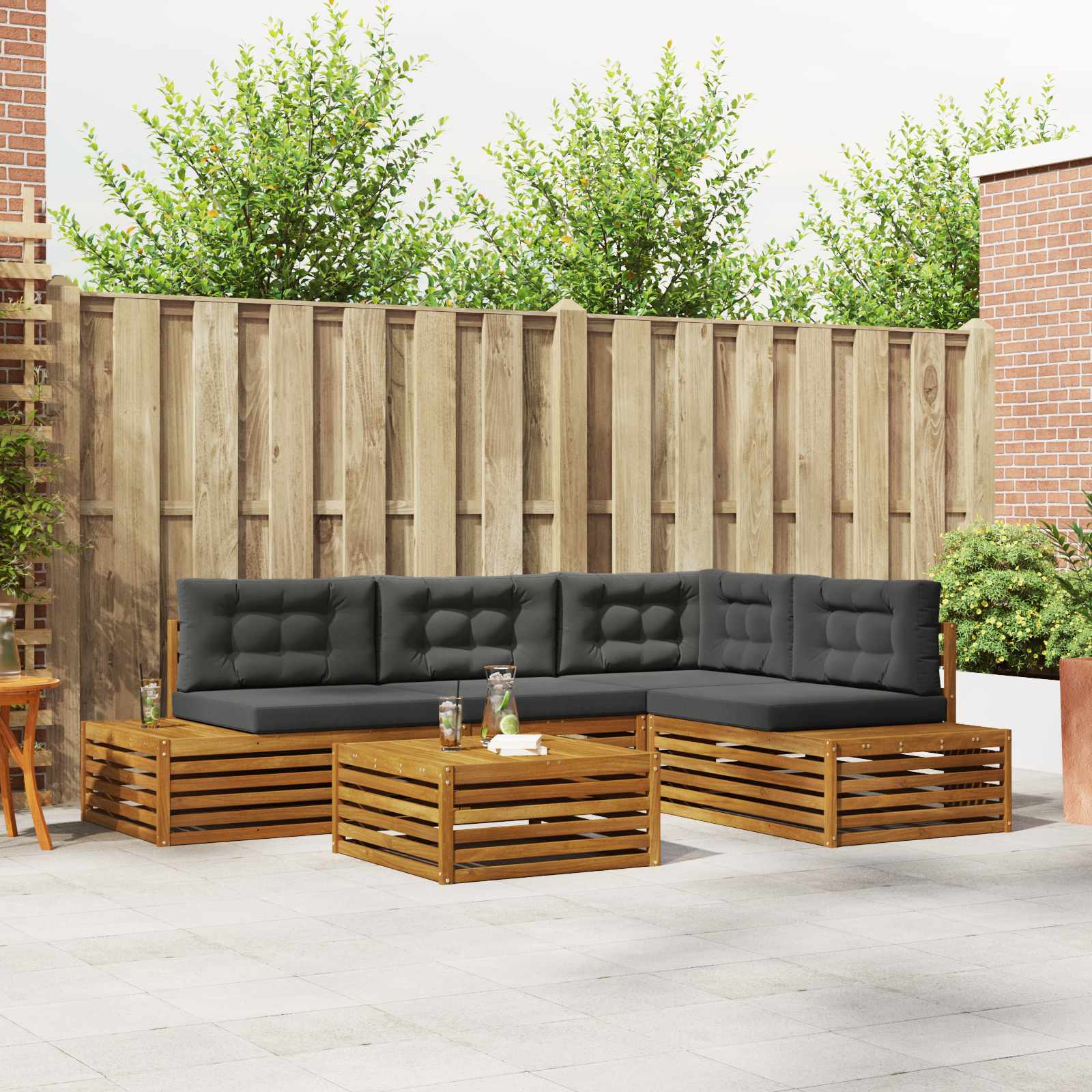 Outdoor Sofa Set with Cushion 5 Piece Natural and Anthracite