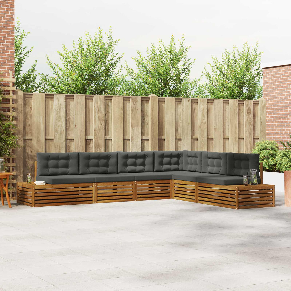 Outdoor Sofa Set with Cushion 6 Piece Natural and Anthracite