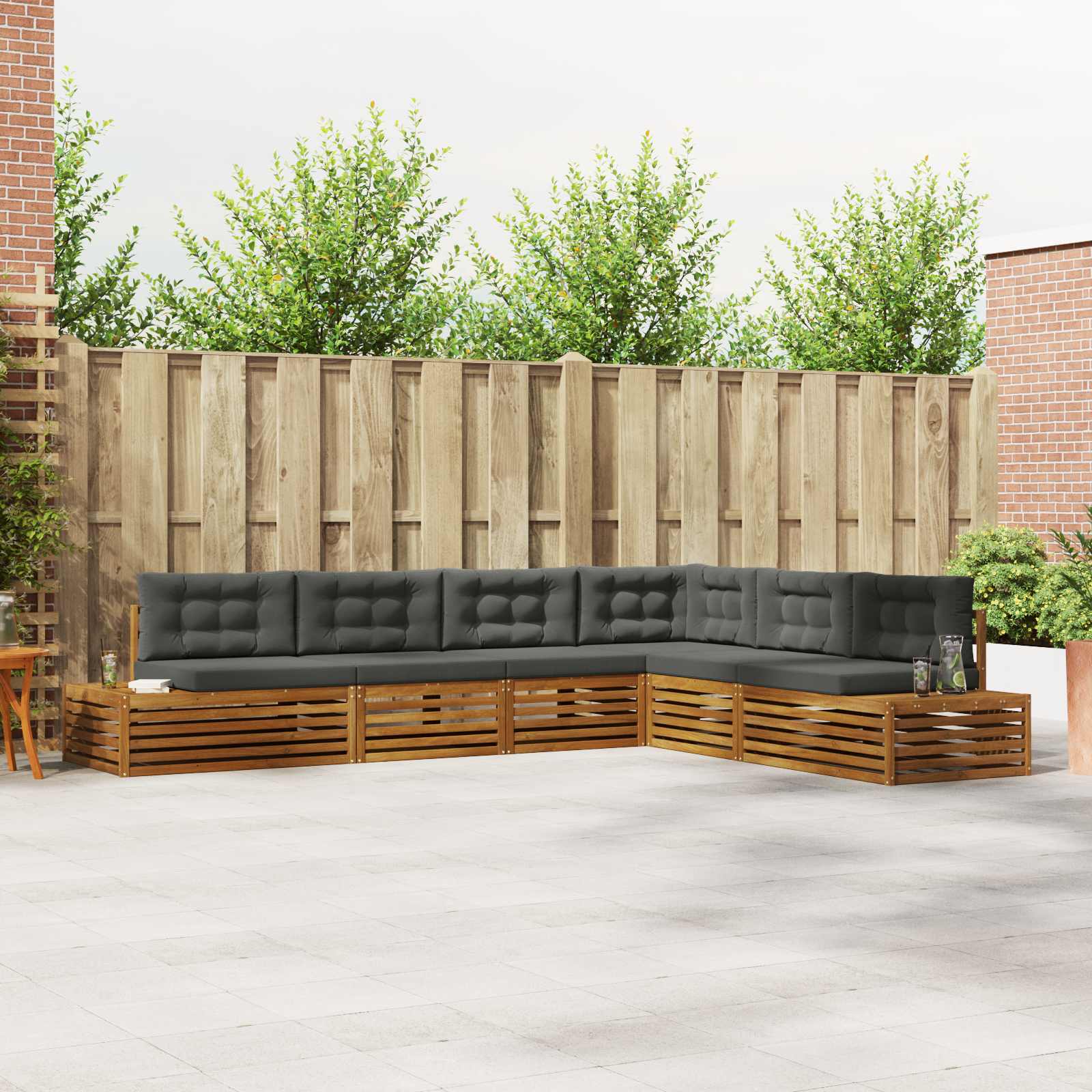 Outdoor Sofa Set with Cushion 6 Piece Natural and Anthracite