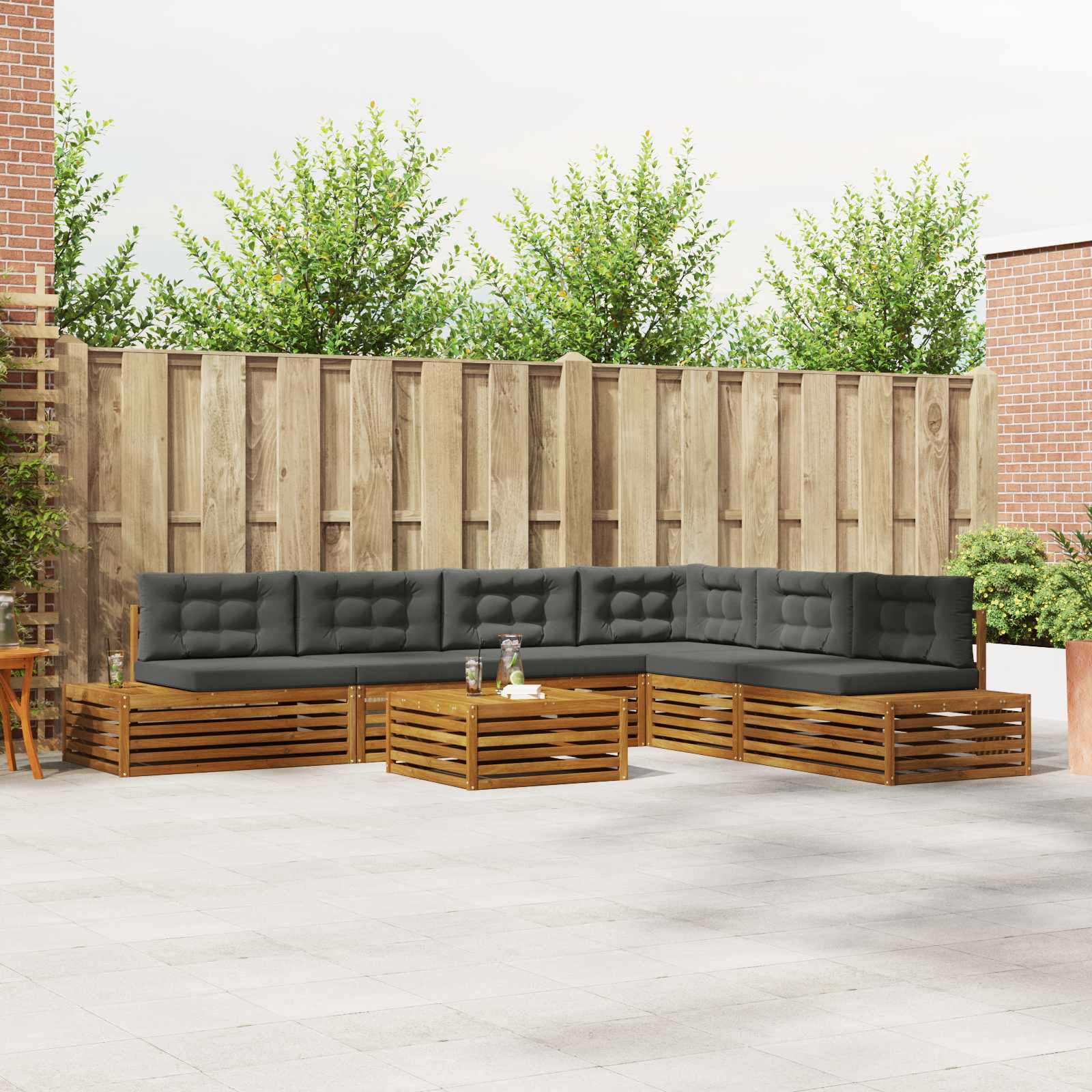 Outdoor Sofa Set with Cushion 7 Piece Natural and Anthracite