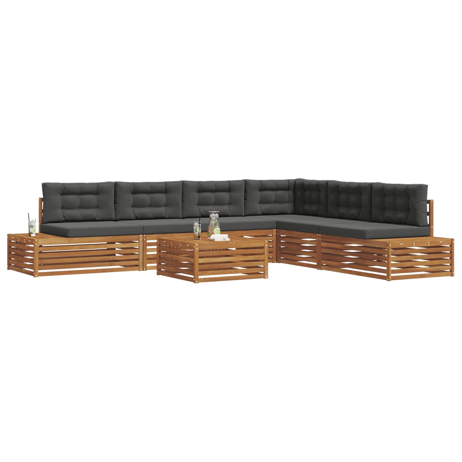 Outdoor Sofa Set with Cushion 7 Piece Natural and Anthracite