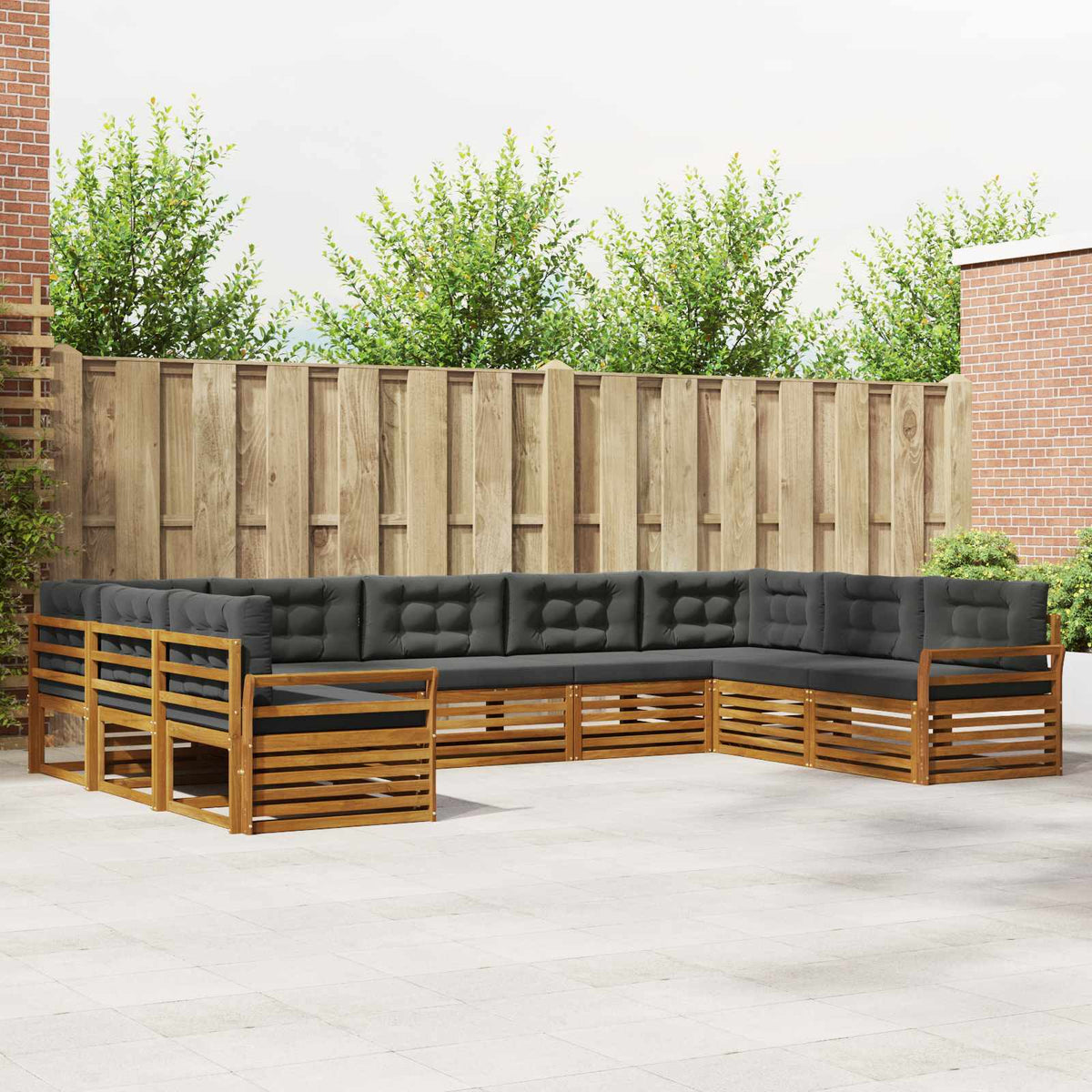 Outdoor Sofa Set 9 pcs Natural and Anthracite Solid Acacia Wood