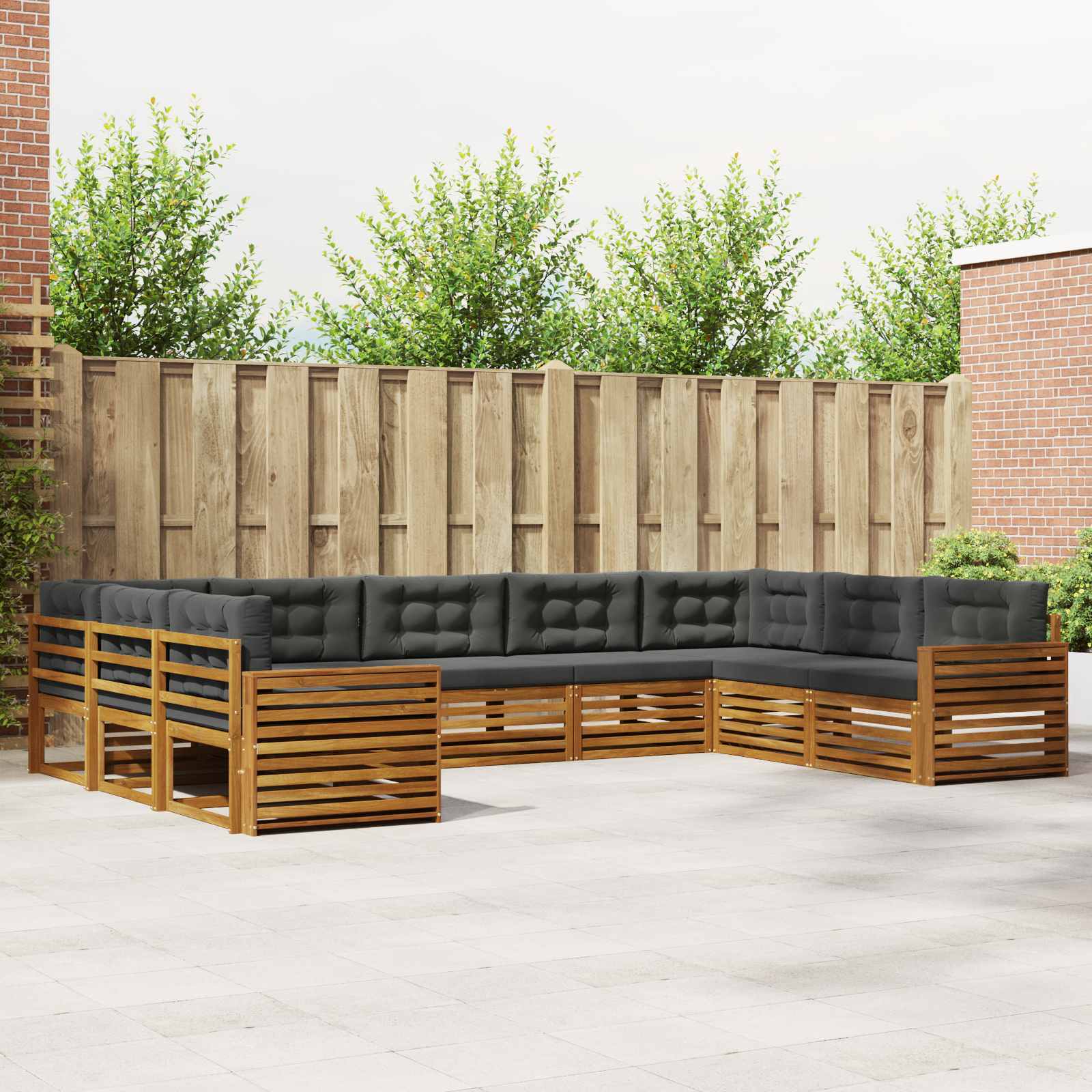 Outdoor Sofa Set 9 pcs Natural and Anthracite Solid Acacia Wood
