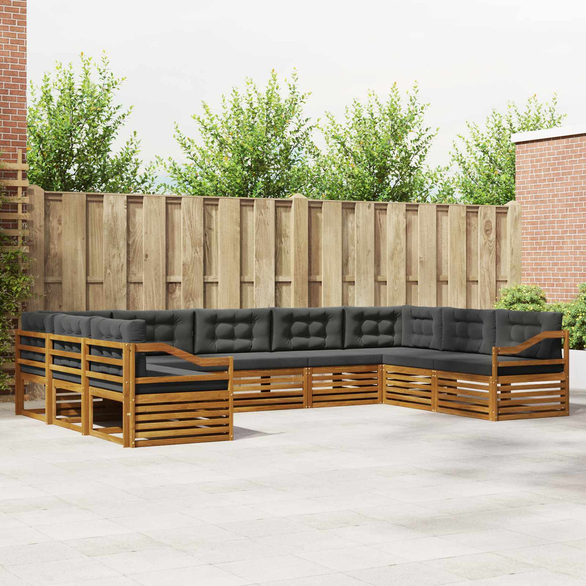 Outdoor Sofa Set 9 pcs Natural and Anthracite Solid Acacia Wood