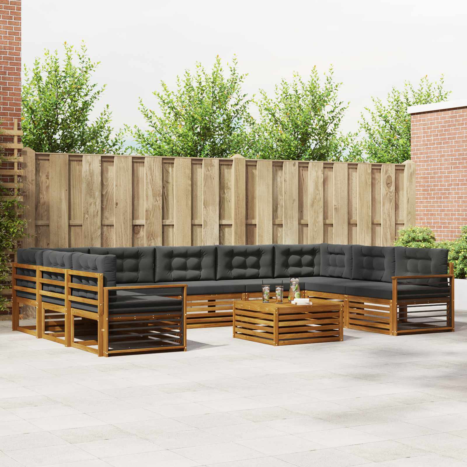 Outdoor Sofa Set with Cushion 10 pcs Natural and Anthracite