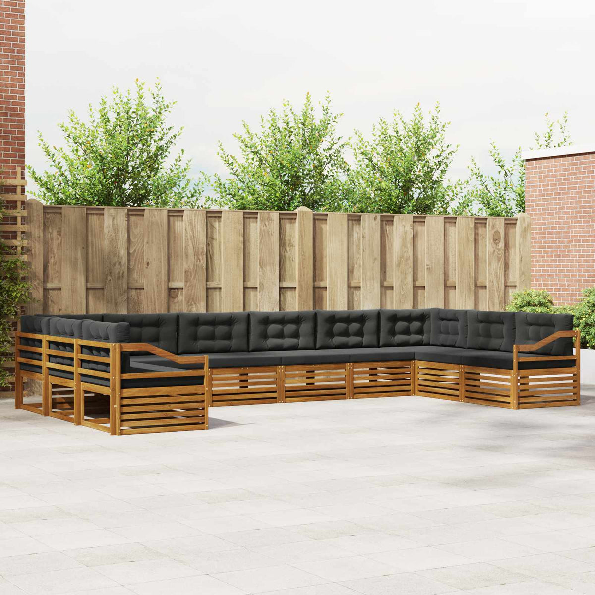 Sofa Sets 10 pcs Natural and Anthracite Solid Acacia Wood