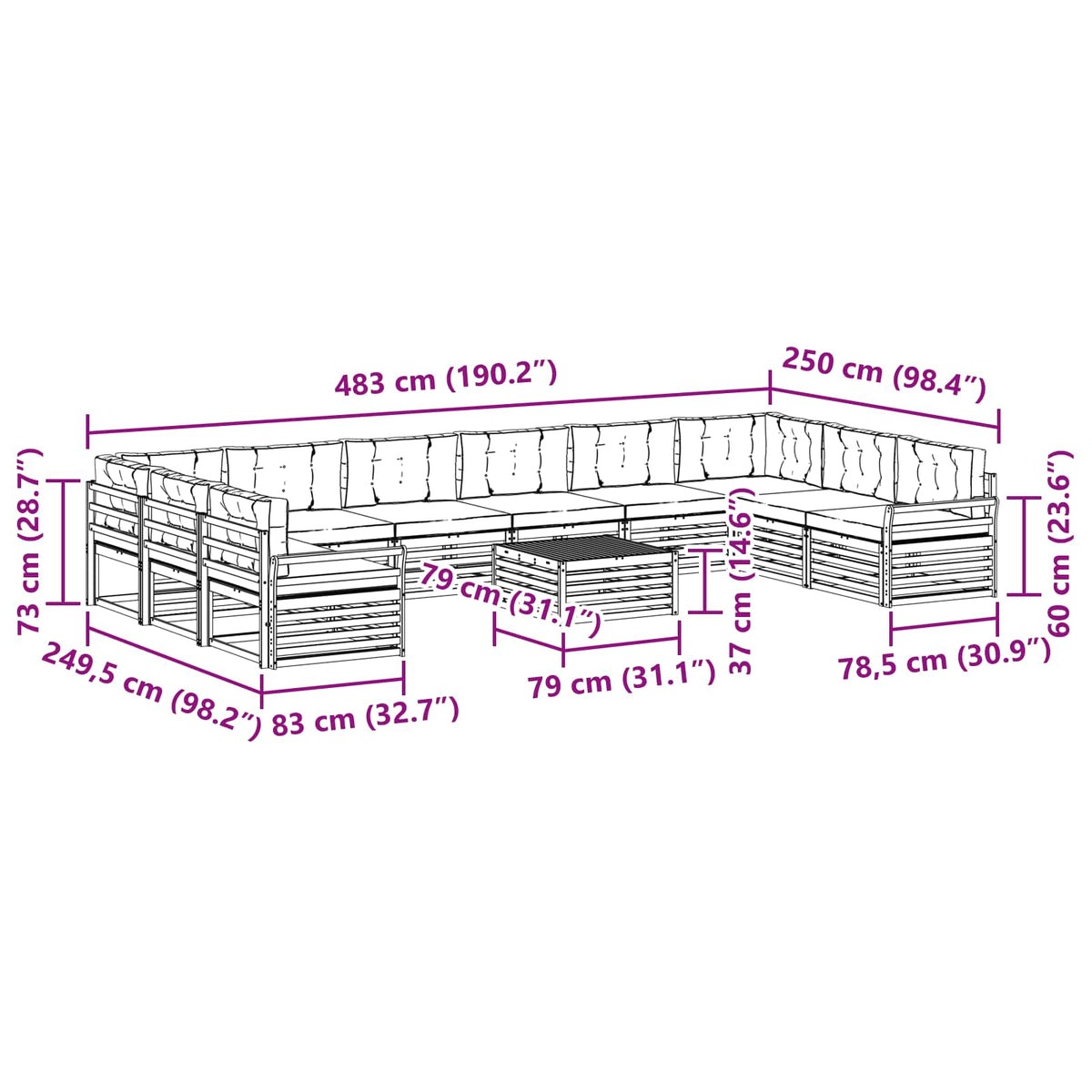 Sofa Sets 11 pcs Natural and Anthracite Solid Acacia Wood