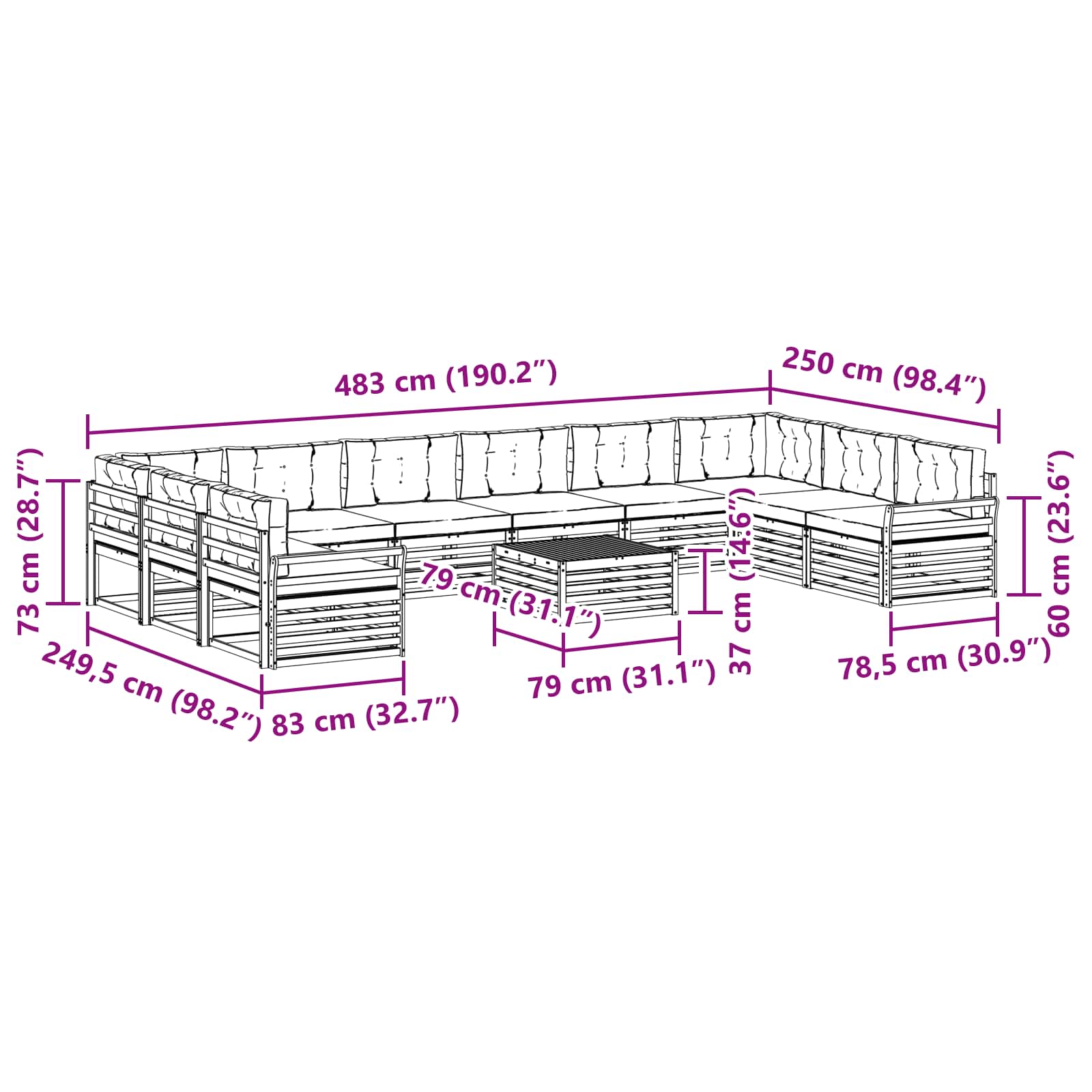 Sofa Sets 11 pcs Natural and Anthracite Solid Acacia Wood