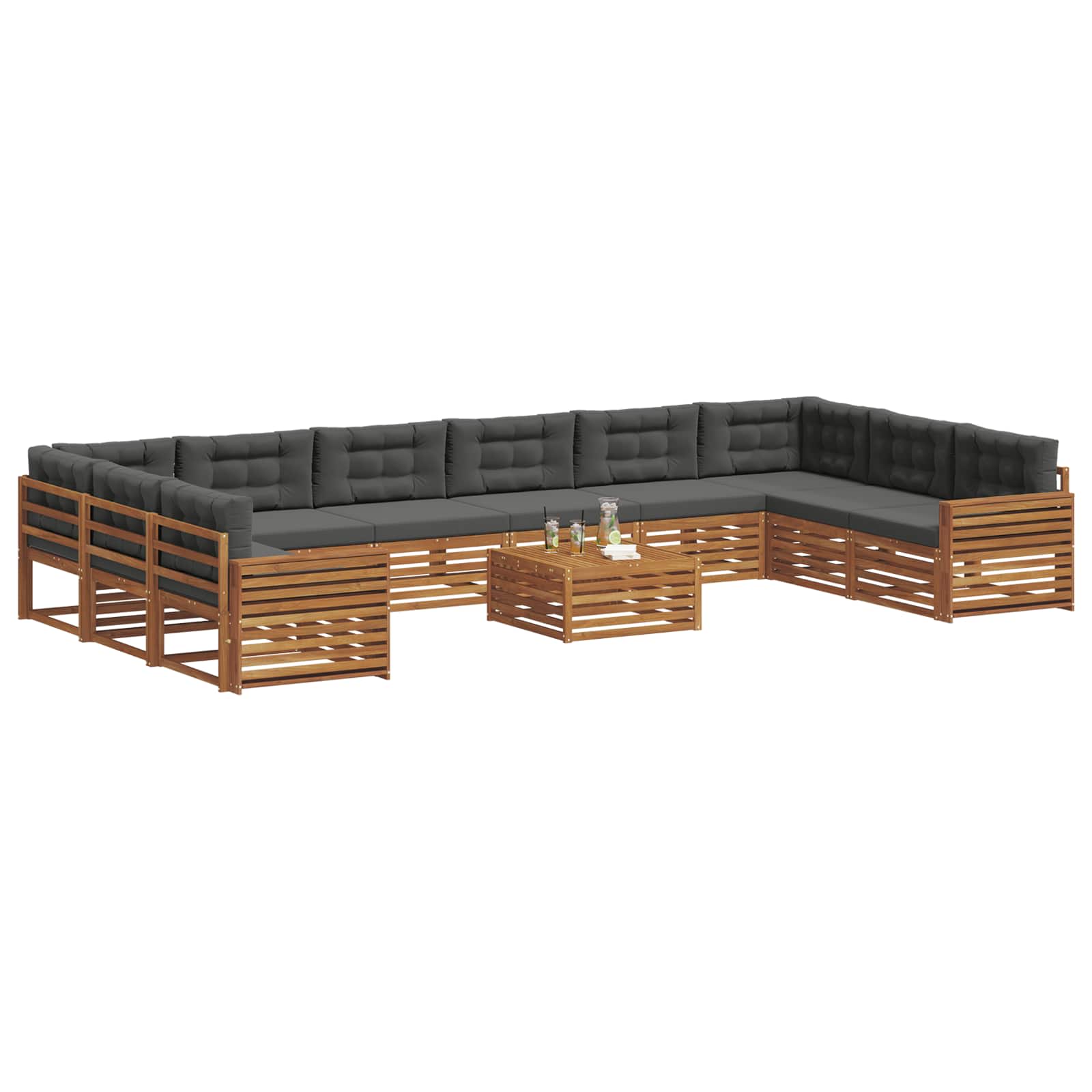 Sofa Sets 11 pcs Natural and Anthracite Solid Acacia Wood