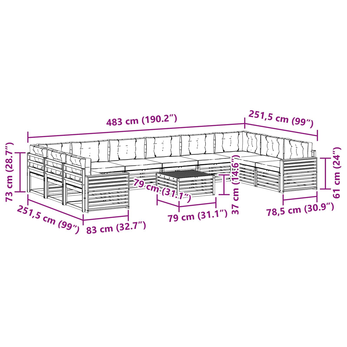 Sofa Sets 11 pcs Natural and Anthracite Solid Acacia Wood