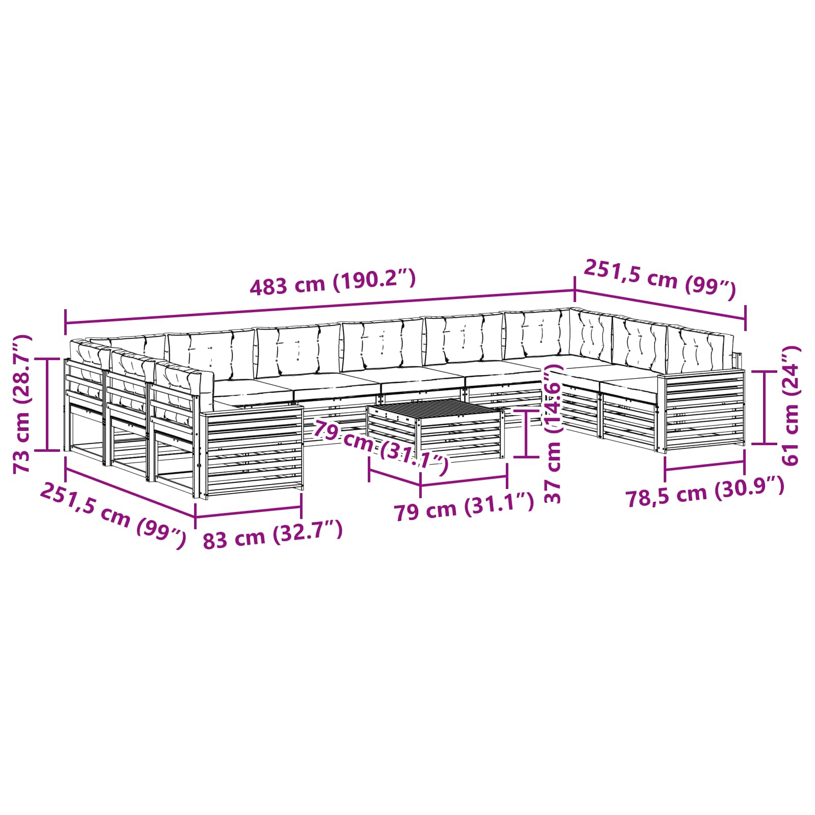 Sofa Sets 11 pcs Natural and Anthracite Solid Acacia Wood
