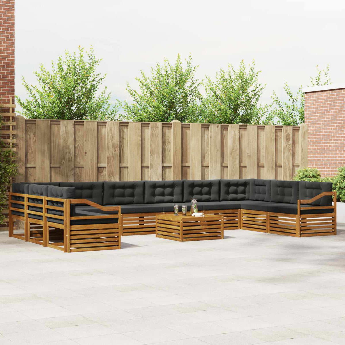 Sofa Sets 11 pcs Natural and Anthracite Solid Acacia Wood