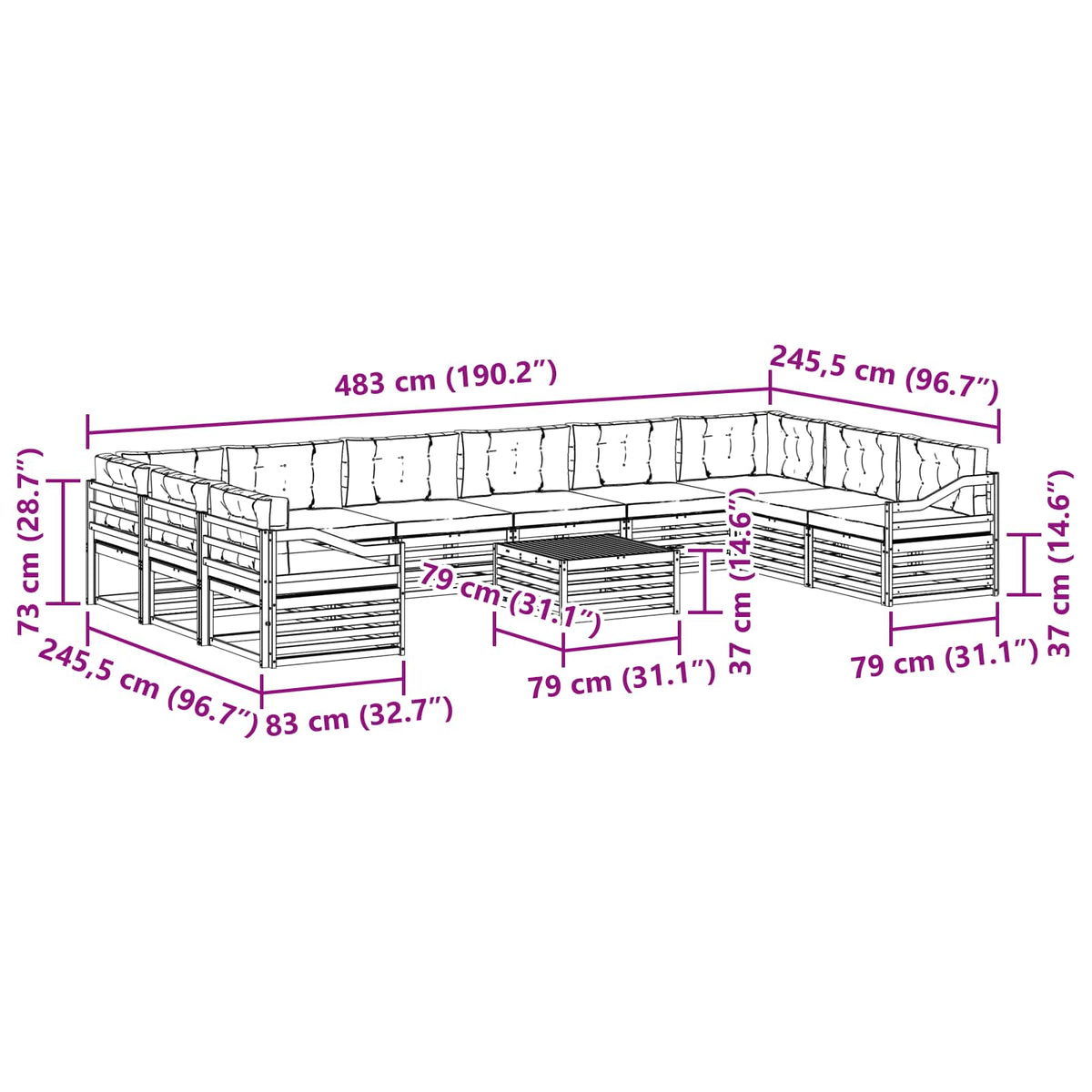 Sofa Sets 11 pcs Natural and Anthracite Solid Acacia Wood
