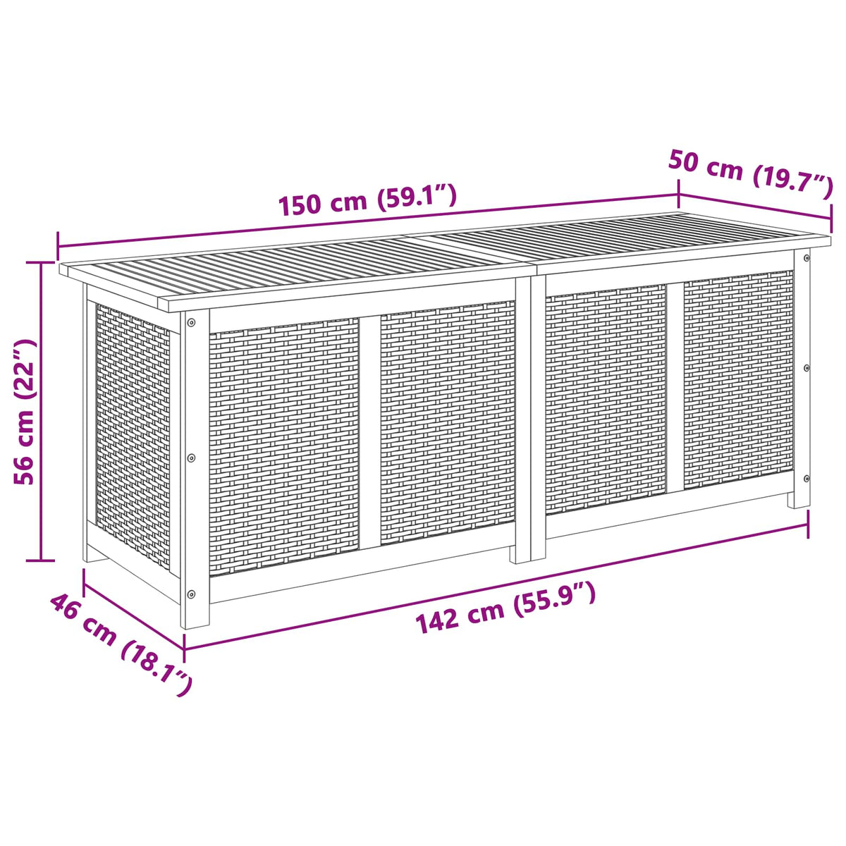 Garden Storage Box 185 L Solid Acacia Wood 150 x 50 x 56 cm