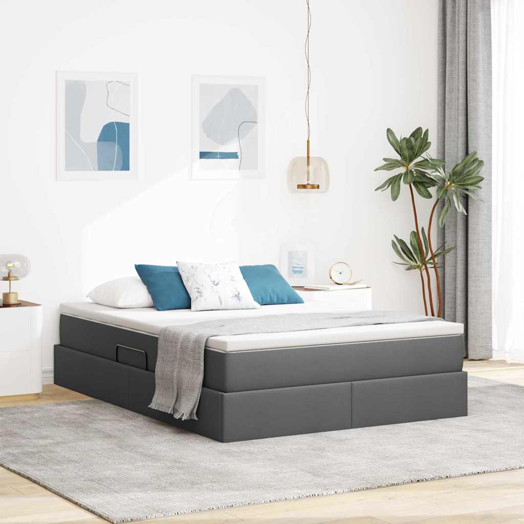 Storage Bed with Mattress Dark Grey 152 x 203 cm Polyester