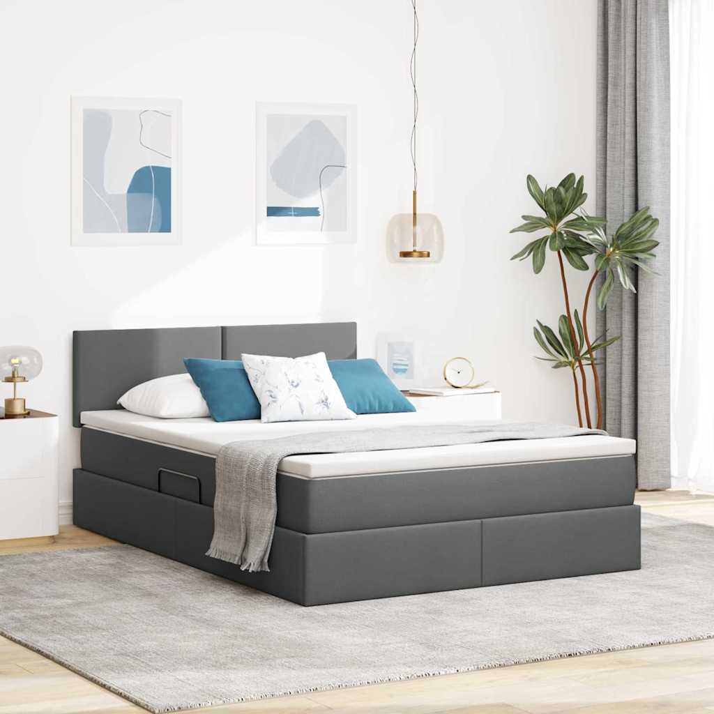 Storage Bed with Mattress Dark Grey 137 x 190 cm Fabric