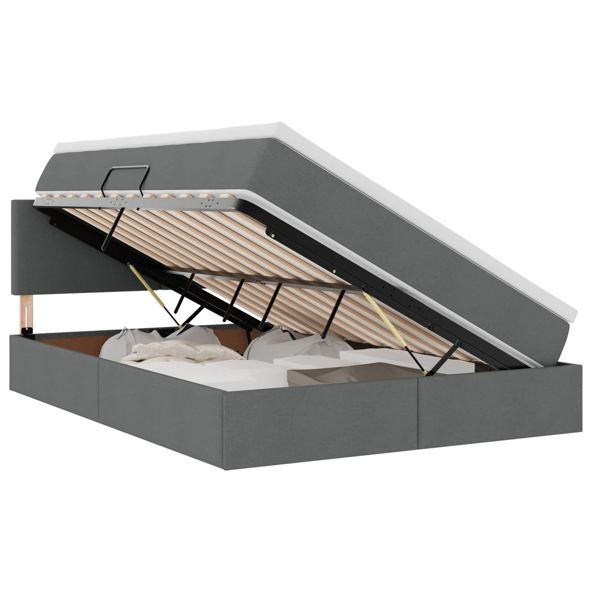 LED Storage Bed with Mattress Dark Grey 137 x 190 cm Fabric