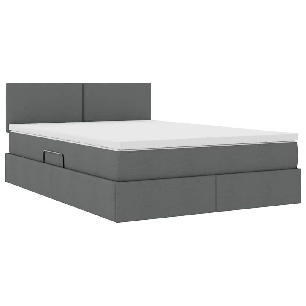 LED Storage Bed with Mattress Dark Grey 152 x 203 cm Fabric
