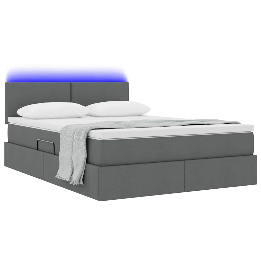 LED Storage Bed with Mattress Dark Grey 152 x 203 cm Fabric