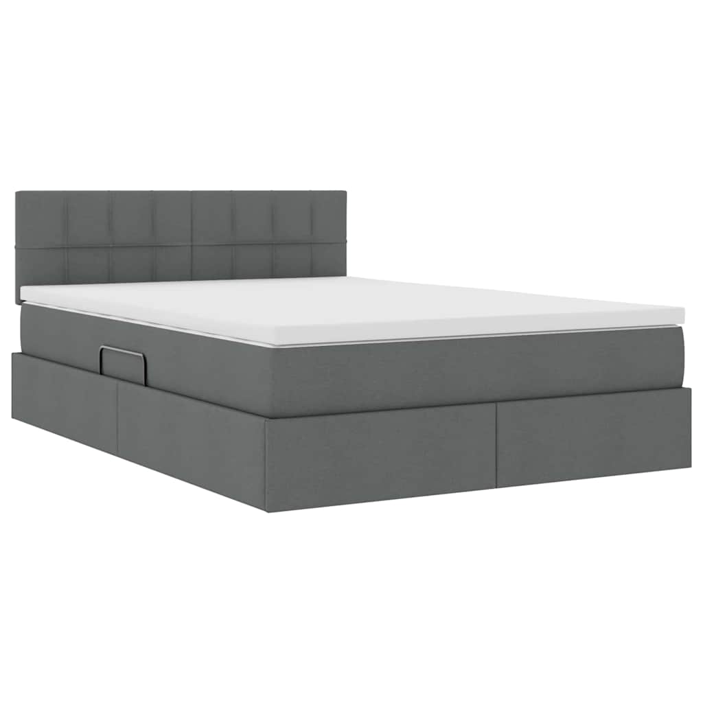 LED Storage Bed with Mattress Dark Grey 137 x 190 cm Fabric