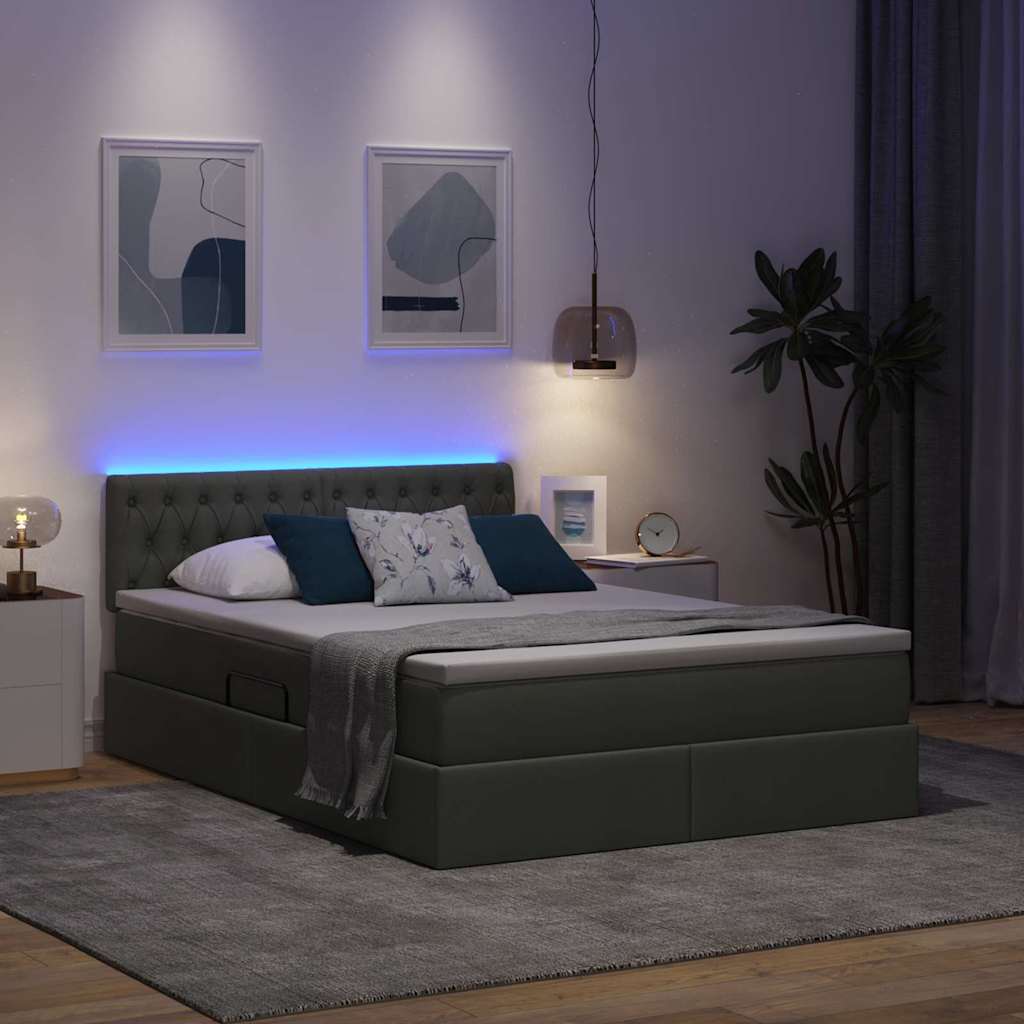 LED Storage Bed with Mattress Dark Grey 137 x 190 cm Fabric