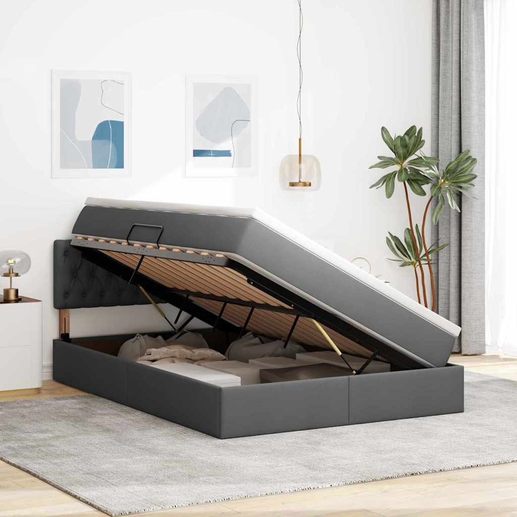 LED Storage Bed with Mattress Dark Grey 137 x 190 cm Fabric
