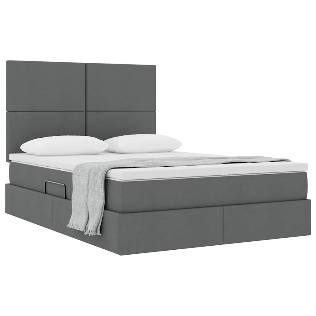 Storage Bed with Headboard Dark Grey 137 x 190 cm Fabric